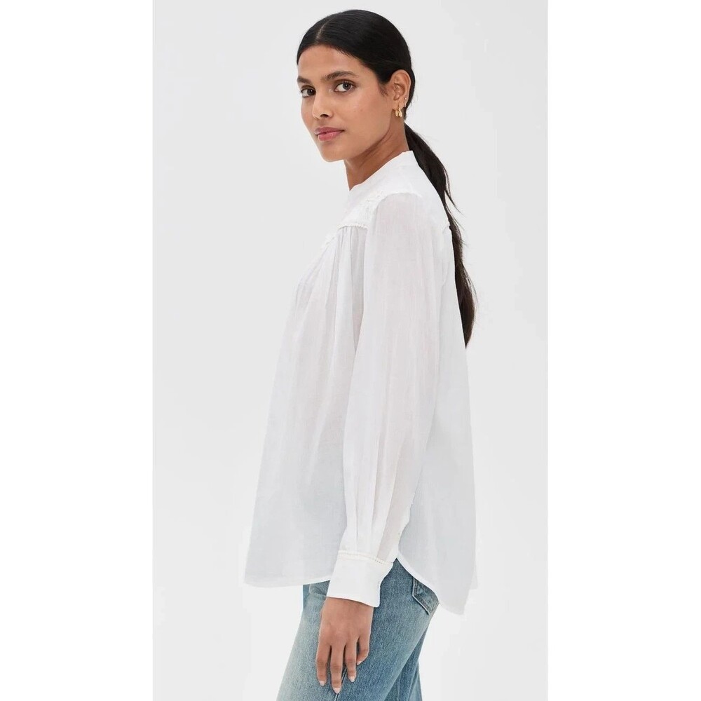 Nili Lotan Women's Clarys Tunic Top Pleated Long Sleeves Cotton White XL 288892 - Picture 2 of 9